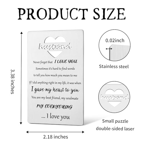 I Love You Engraved Wallet Card For Husband Gift from Wife,Happy Birthday Husband Gifts Ideas,Husband Christmas Wedding Valentines Father's Day Gift VCD1322