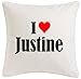 Reifen-Markt la Funda de Almohada I Love Justine 40cm x 40cm Microfibra Regalo Ideal y la decoración de Buen Gusto para Cada Sala de Estar o el Dormitorio en Color Blanco con Cremallera