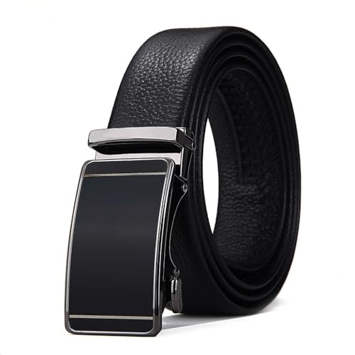 Men's Automatic Buckle Belt Men's Business Belt Genuine Leather Belt Men's Belt(130cm)