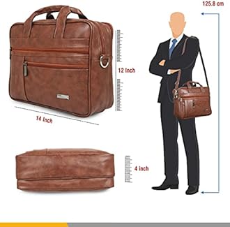 Zipline Synthetic Leather Executive SMALL messenger bag for upto 13" Laptop/Tablet for men women with multiple compartments, Tan, S, Western