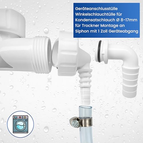 Doppelanschluss 1 Zoll mit Rückschlagventil für Trockner,Waschmaschine, Geschirrspüler,- Doppelter Abflussanschluss für Haushaltsgeräte Komplett