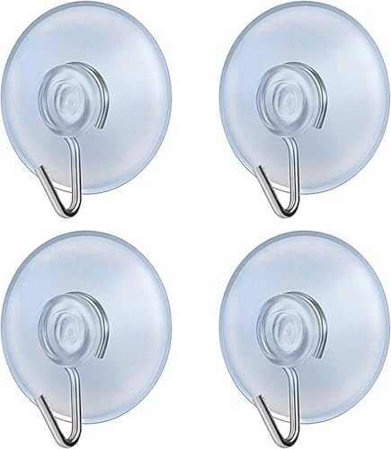 fiXte Suction Cup Hooks Clear PVC Sucker Pads 30mm Kitchen Wall Hangers Window Sucker Hook No Drill for Glass Tile Door Bathroom Shower Christmas Lights Hanging Wreath (Pack of 4)