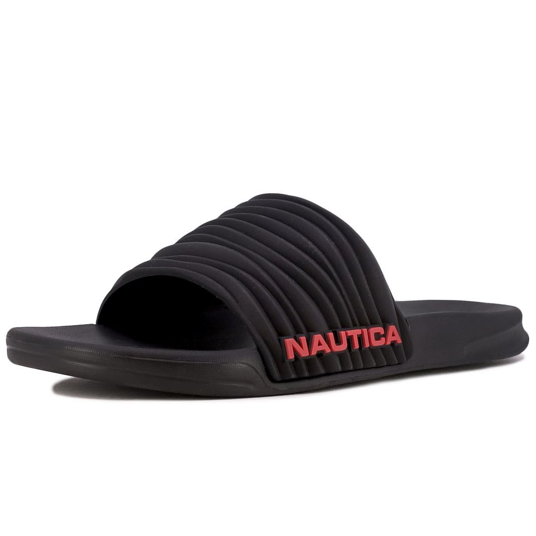 Nautica Men's Open Toe Slide Sandals - Comfortable Indoor & Outdoor Shower Slippers