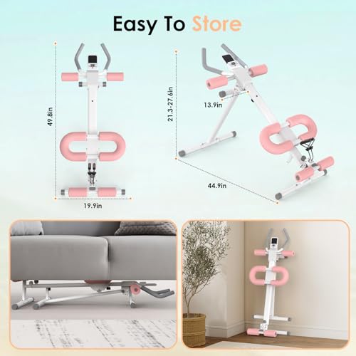 Foldable Ab Machine, 5-in-1 Adjustable Ab Trainer for Home Gym, Full-Body Core Workout Equipment with 10 Length Levels, LED Display & Silent Rollers, Sit-Up & Rowing Machine, Pink by LUBBYGIM - Image 5
