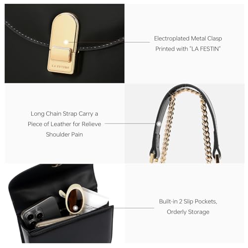 LA'FESTIN Small Leather Shoulder Bag For Women: Crossbody Purse With Chain Strap, Classic Lady Cross Body Bag, Women's Bag4