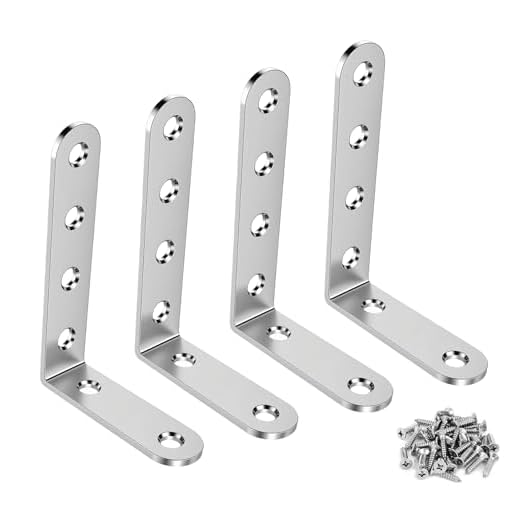 Anstore 4 Stück Winkelverbinder Edelstahl, 125x75x20mm Rechtwinkliges Edelstahl Ecke Klammer Möbel Winkel, 90 Grad L Klammern Winkel Metall mit 30 Schrauben für Möbel, Tische, Stühle, Silber