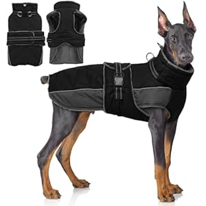 QBLEEV Warm Dog Coat Reflective Dog Jacket Adjustable Dog Winter Coat Turtleneck Dog Clothes for Cold Weather Waterproof Turtleneck Fleece Dog Snowsuit Dog Vest Dog Coats for Small Medium Large Dogs