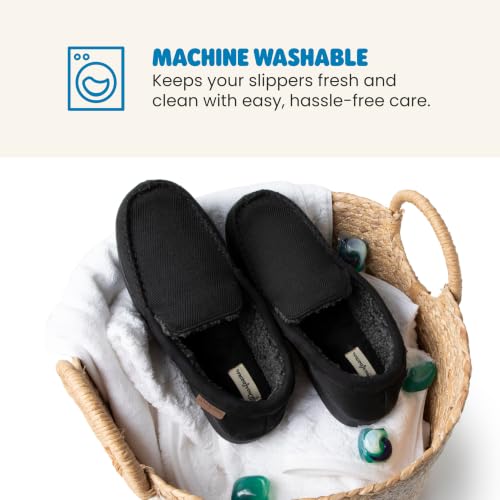 Image of Dearfoams Men's Keaton Moccasin House Shoes With Memory Foam, Indoor Slippers With Wide Widths