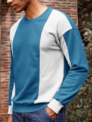 Image of Runcati Mens Color Block Sweatshirt Pullover Crewneck Long Sleeve Fleece Casual Ribbed Patchwork Fall Tops