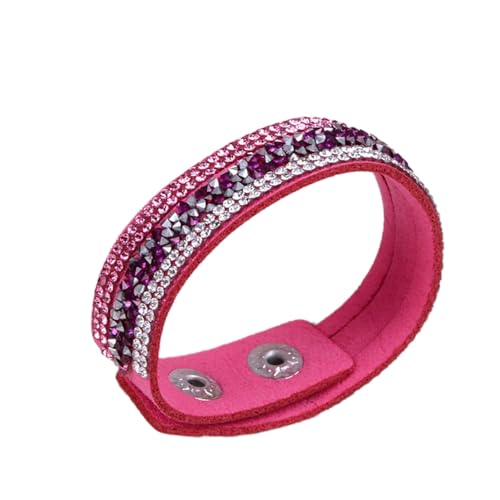 Bracelet Bohème Simple Cadeau Fête D'été Femme Mode Strass Faux Cuir Bracelet Manchette Punk Bracelet Cadeau - Rose Rouge