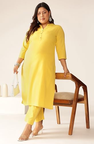 Image of Janasya Women's Cotton Solid Straight Kurta