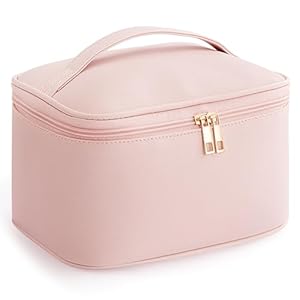 Vorey Makeup Bag for Women Large Travel Makeup Bag Organizer Portable Toiletry Bag Cute Makeup Bags Waterproof Leather Cosmetic Bag Makeup Case with Removable Dividers, Pink