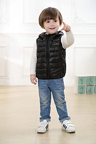 Image of AIWUHE Baby Boys Girls Hooded Puffer Vest Winter Lightweight Sleeveless Bear Ears Zipper Up Jacket Down Vest Coat Vests Kids