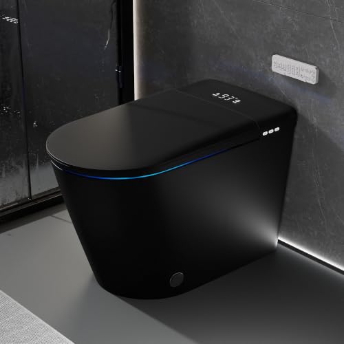 Image of TOTTE Smart Toilet with Bidet Built-in, 1000g MaP Flush, 1.28 GPF, Heated Seat, Instant Warm Water, Warm Air Dryer, Comfort Height One-Piece Toilet, 353 LB Max Load, Auto Open /Close Lid, Black