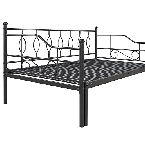 Metal Daybed With Twin Size Trundle, Metal Twin Bed Frame, Twin Daybed With Steel Slat Support, Twin Sofa Bed Frame For Kids, Teens, Adults, No Box Spring Needed (Steel Frame, Black) #TOP4