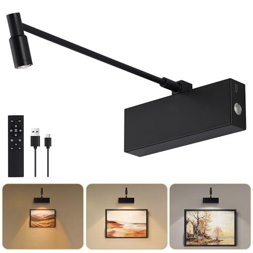 ZEBLITE Wireless Picture Light for Wall with Adjustable Beam, 8000mAh Rechargeable Art Light for Painting with Remote, Battery Operated Dimmable and Zoomable Picture Frame Light for Gallery (Black)