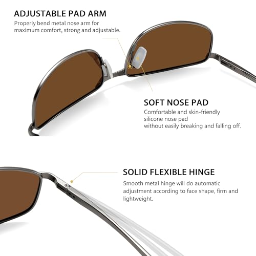 Image of SUNGAIT Mens Narrow Polarized Sunglasses Metal Frame Small Rectangle Retro Durable UV400 Protection