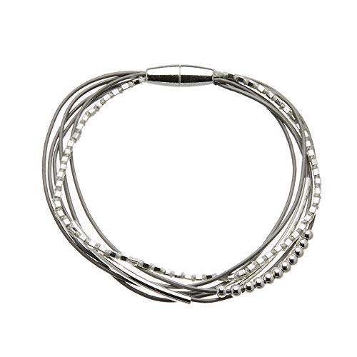 Pulsera con seis finas hebras de cuero gris y cuentas de chapado en plata - Riley S por Bello London Cover