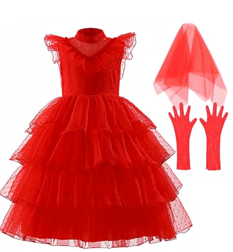 Disfraz Lydia Deetz fiesta navideña rojo gótico niña