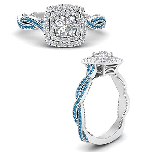 Image of Choose Your Gemstone Double Halo Twisted Shank Engagement Ring 925 Sterling Silver Round Shape Double Halo Engagement Ring Lightweight Office Wear Everyday Gift Jewelry US Size 4 to 12
