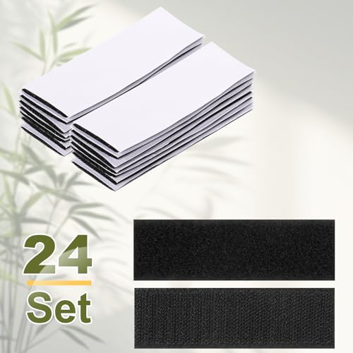 Image of HARFINGTON 24set Hook and Loop Strips with Adhesive 1.2 inchx4 inch Double Sided Hook and Loop Tape Nylon Self Sticky Fastener for Home Office Car, Black