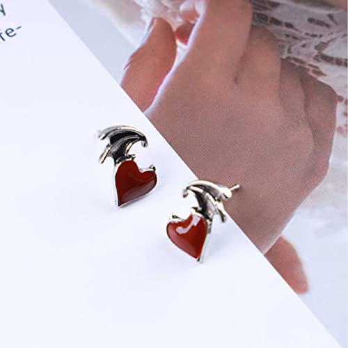 Boho Enamel Heart Earrings Black Heart Stud Earrings Gothic Bat Wings Earrings Love Heart Wings Earrings Jewelry for Women and Girls2
