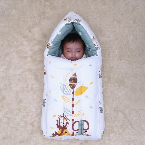 Image of 3 in 1 Baby Sleeping Bag & Carry Nest for Newborn, Portable Bamboo Cotton for 0-6 Months Infants, Holding Set, Soft & Lightweight (Jungle Tribe)