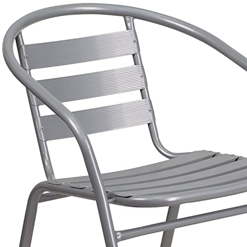 Emma + Oliver Silver Metal Stack Chair With Aluminum Slats #TOP5