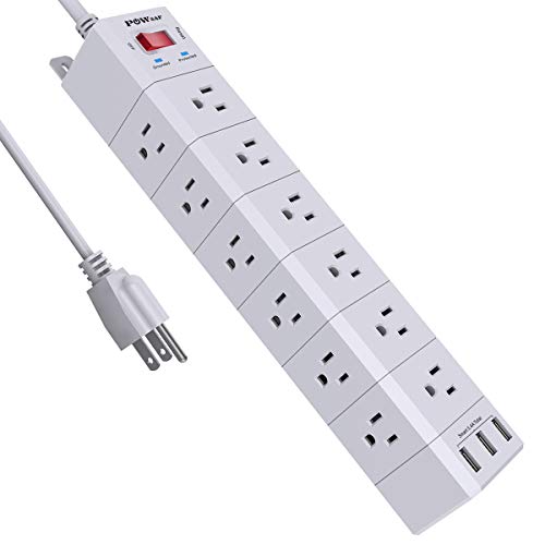 Long Power Strip, POWSAF Surge Protector with 18-Outlet(3-Sided) and 3 USB Ports(5V/3.4A, 17W)
