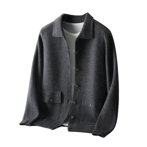 Mens Spring 100 Percent Merino Wool Knitwear Sweater Turndown Collar Single Breasted Solid Cardigan Soft Tops