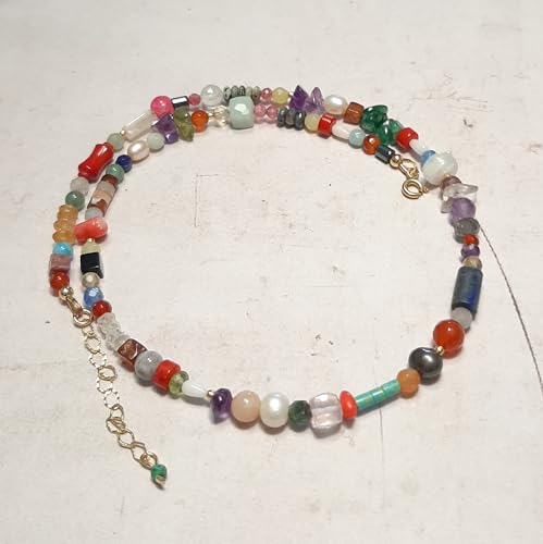Collier pierres naturelles améthyste quartz rose cornaline lapis fait main - 5