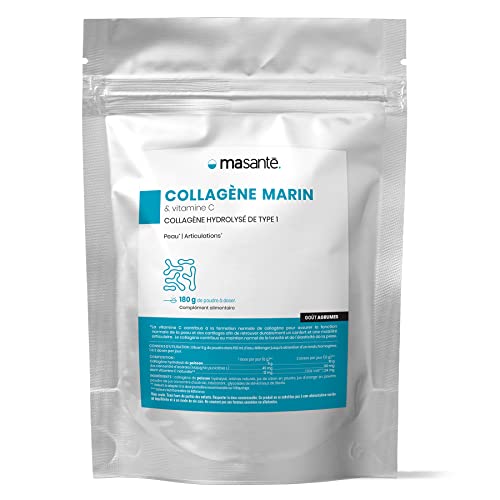 COLLAGÈNE MARIN de Type 1 et Vitamine C | Doypack 180 gr | Tonicité et Elasticité de la peau | Confort et Mobilité articulaire | 5000 mg de Collagène par dose | MA SANTÉ Cover