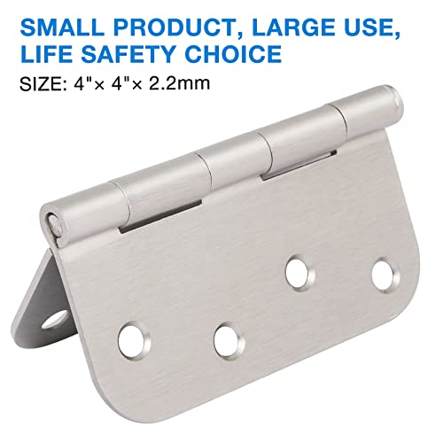 12 Pack Nickel Door Hinges Brushed Nickel 4 Inch Exterior/Interior/Front Door Hinge 4 Inch Silver 5/8"Radius Corner Residential Door Hardware Non-Removable Indoor Door Hinges 4"X4"Heavy Duty 8 Holes #TOP1