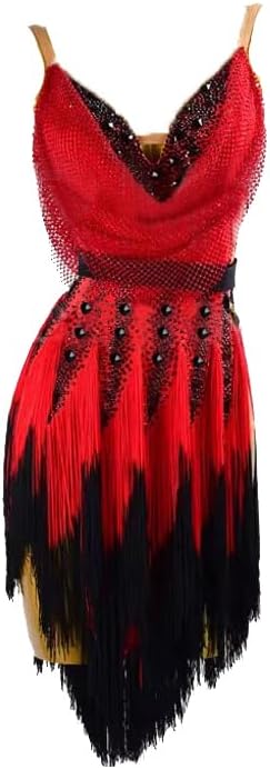 Women's Fringe Professional Latin Dance Competition Dresses Mesh Ballroom Performance Costumes Skirt for Rumba Salsa