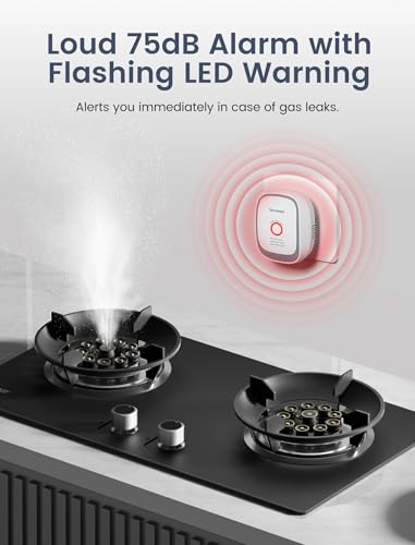 Sensereo Methangas-Melder zum Einstecken, 70 dB Alarm mit LED und Selbsttest, Hochsensibler Sensor für Erdgas, für den Einsatz im Haushalt und Gewerbe