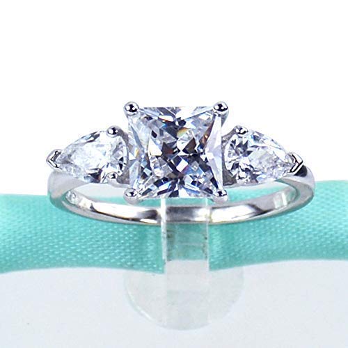 2Carat Princess Cut Simulated Diamond, Pear Side Stone, 925 Sterling Silver Solitaire Ring, Cubic Zirconia Stone, Daily Ring, Engagement Ring, Promise Ring, Women