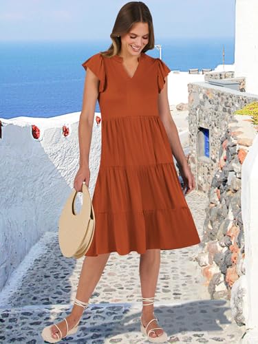 Image of ANRABESS Womens Summer Dress Ruffle Sleeve V Neck Midi Dresses Fashion Casual Fit Flowy Tiered Boho Beach Vacation Sundress