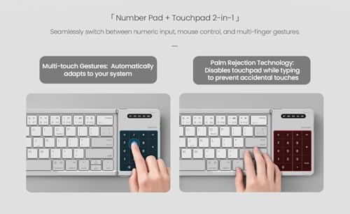Image of Nilkin Upgraded Foldable Bluetooth Keyboard with Touchpad & Number Pad, Portable Wireless Keyboard for Travel, Pocket-Sized, Full Size Keys, Support 3 Devices for iPad Laptop Tablets Phone, (Grey)