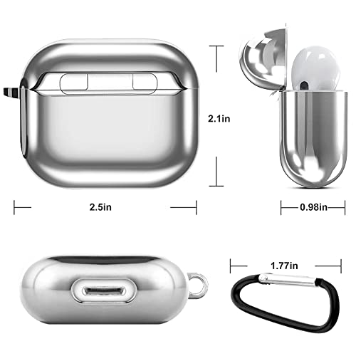 Mzelq For Airpods 3 Case With Keychain Cute Soft Tpu Plating Design Shockproof Full Protective Smooth Surface Cover With Anti-Lost Carabiner Accessories For Women Girls (Silver) #TOP3