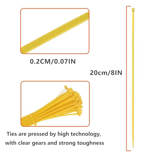 TORMEN 8 Inch Cable Ties, 18lbs Nylon Wire Zip Tie,Adjustable Assortment Cord Management for Home, Office, Gardening (Yellow 100Pcs?
