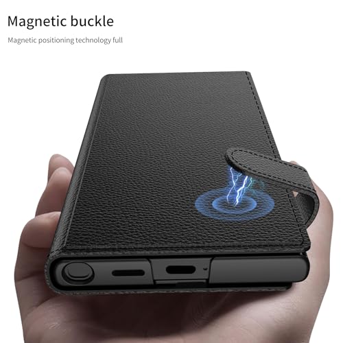 Image of Midkart Leather Flip Cover Compatible with Samsung Galaxy S25 Ultra with Card Holder Built-in Kickstand Magnetic Belt Lock Inner Hard PC with Full Body and Camera Protection, Black