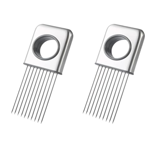 Kissmii 2 Piezas de Soporte para Rebanadas de Cebolla de Acero Inoxidable, Cortador de Cebolla, Pasador de Carne Suelta, Cortador de Verduras para Limón, Tomate