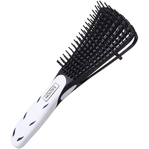 SAVION Detangling Curly Hair Brush for Women - Hair Detangler Brush with 8 Flexible Free Hair Detangling Comb Arms for Natural Black Hair Afro 3/4abc Texture - Wet/Dry Hair with No Pain and Easy Clean