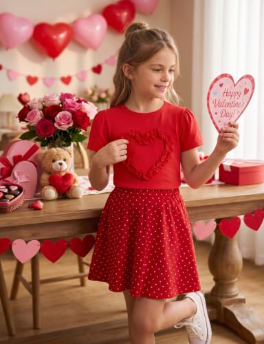 Image of Noomelfish Girls Ruffle Heart T-Shirts Cute Short Sleeve Tee Tops (3-12 Years)
