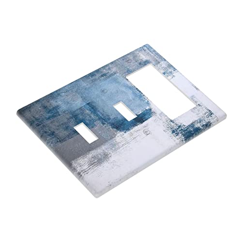Blue Grey Abstract 3 Gang 2 Toggle 1 Rocker/Decora Receptacle Outlet Light Switch Wall Plate Cover For Girls Women Bathroom Living Room Decor #TOP2