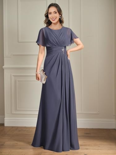 Beaded Mother of The Bride Dresses for Women Pleated Chiffon Long Formal Evening Gowns with Sleeves2