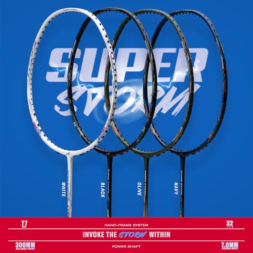 Hundred Super Storm Strung Badminton Racket with Full Cover | 77 Grams | Maximum Tension ≤32 (White) 6