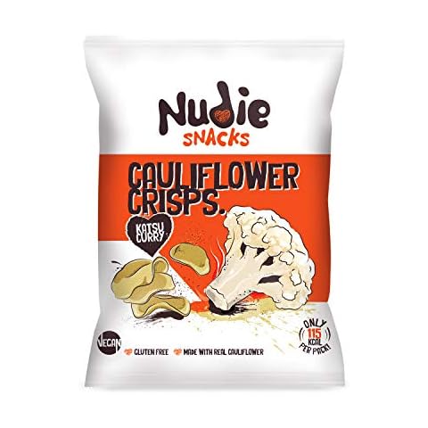 Healthy Snacks - Cauliflower Crisps by Nudie Snacks - Perfect Snack Food for Lunchboxes and Health Conscious Adults - 100% Vegan + Gluten Free (Katsu Curry 22g Bags) Cover