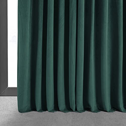 HPD Half Price Drapes Signature Velvet Thermal Blackout Curtains for Living Room 120 Inch Long 1 Panel Rod Pocket Insulated Blackout Curtains for Bedroom Window Curtains, 100Wx120L, Blackforest Green