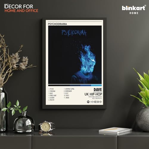 Image of BLINKART Dave - Psychodrama | Popular Music Album Hanging Wall Artwork Frames | Decoration Home Bedroom Living Room Aesthetics Artworks Spotify Song Link Qr Code With Your Photo Frame | 13x10 Inch